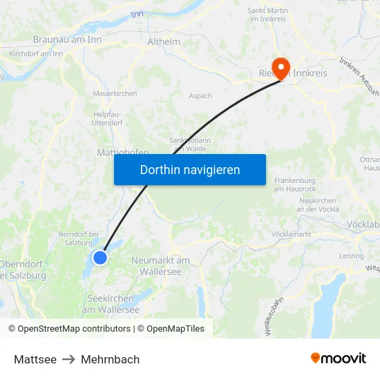 Mattsee to Mehrnbach map