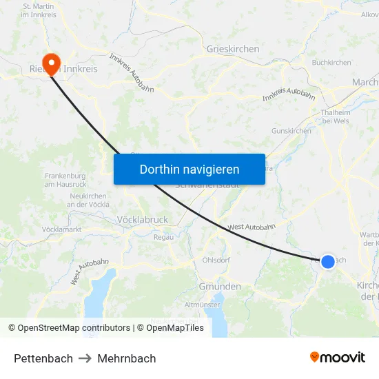 Pettenbach to Mehrnbach map