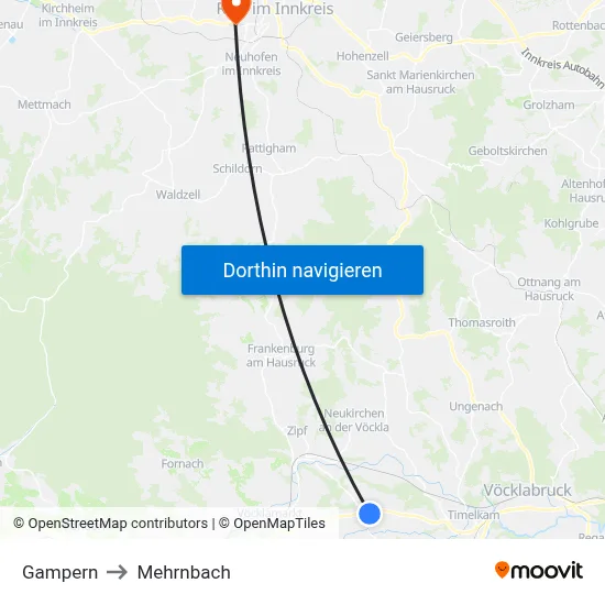Gampern to Mehrnbach map