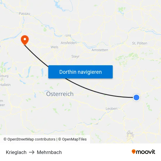 Krieglach to Mehrnbach map