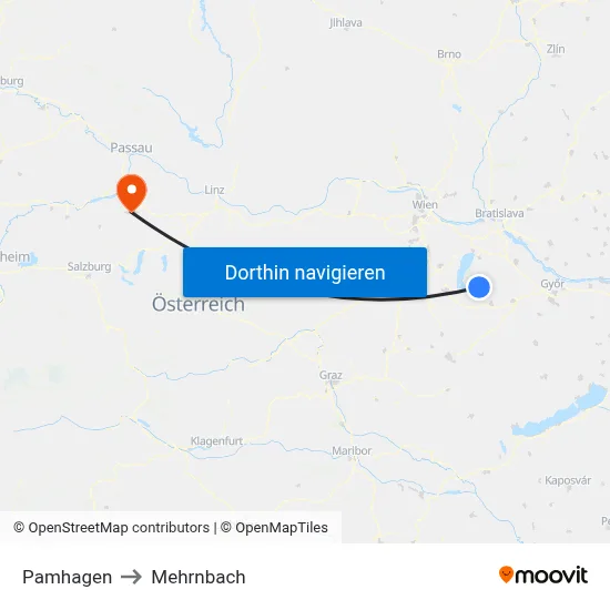 Pamhagen to Mehrnbach map