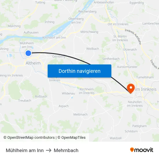 Mühlheim am Inn to Mehrnbach map