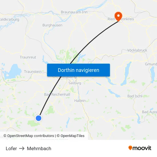 Lofer to Mehrnbach map
