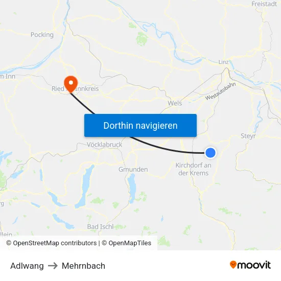 Adlwang to Mehrnbach map