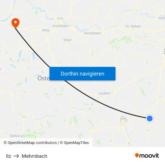 Ilz to Mehrnbach map