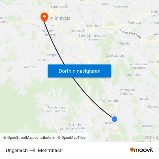 Ungenach to Mehrnbach map