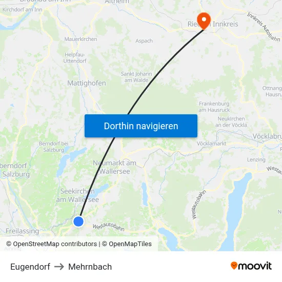 Eugendorf to Mehrnbach map