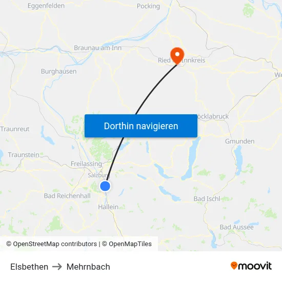 Elsbethen to Mehrnbach map