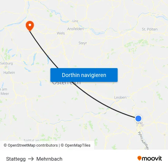 Stattegg to Mehrnbach map