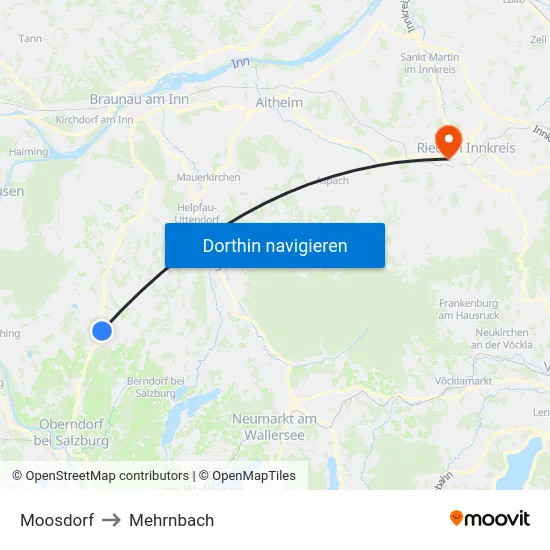 Moosdorf to Mehrnbach map