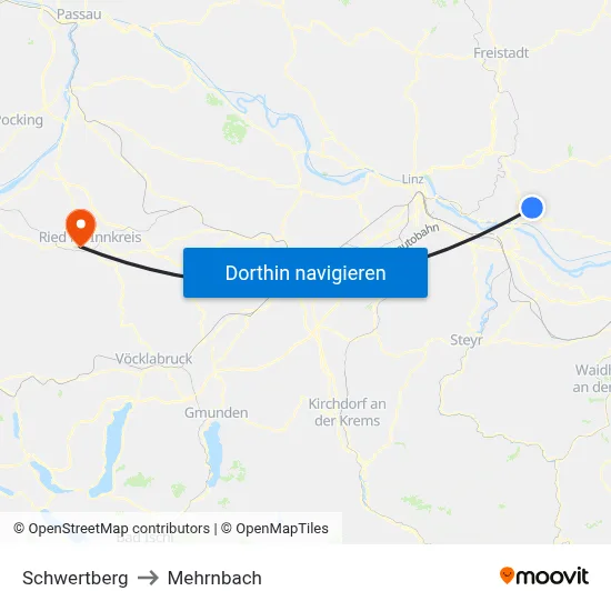 Schwertberg to Mehrnbach map