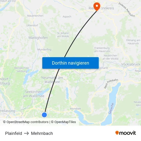 Plainfeld to Mehrnbach map