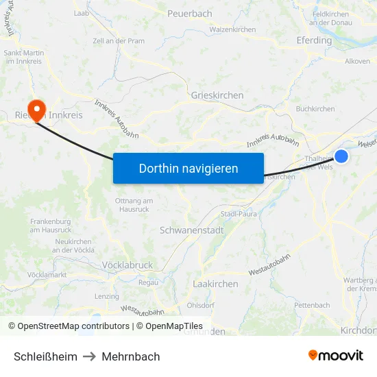 Schleißheim to Mehrnbach map
