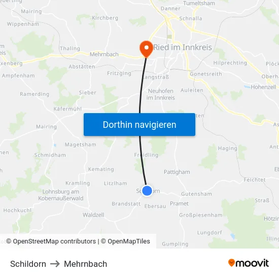Schildorn to Mehrnbach map