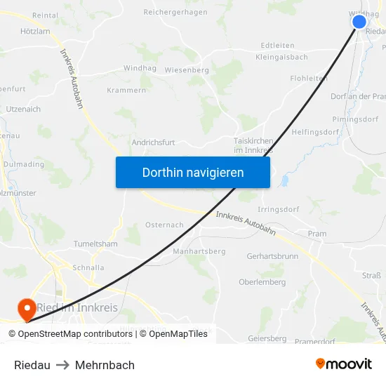 Riedau to Mehrnbach map