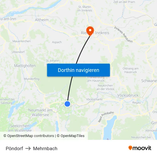 Pöndorf to Mehrnbach map