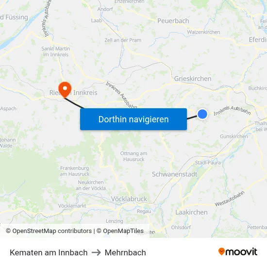 Kematen am Innbach to Mehrnbach map