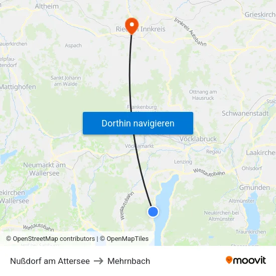 Nußdorf am Attersee to Mehrnbach map