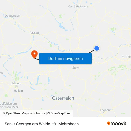 Sankt Georgen am Walde to Mehrnbach map