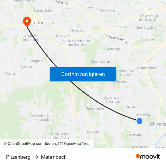 Pitzenberg to Mehrnbach map