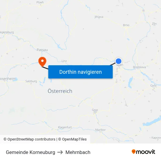 Gemeinde Korneuburg to Mehrnbach map
