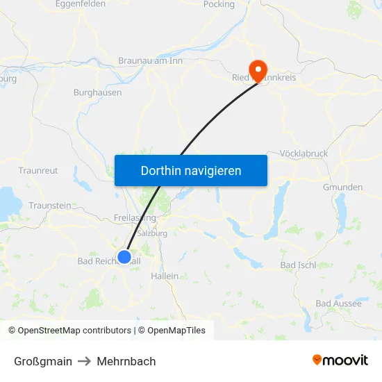 Großgmain to Mehrnbach map