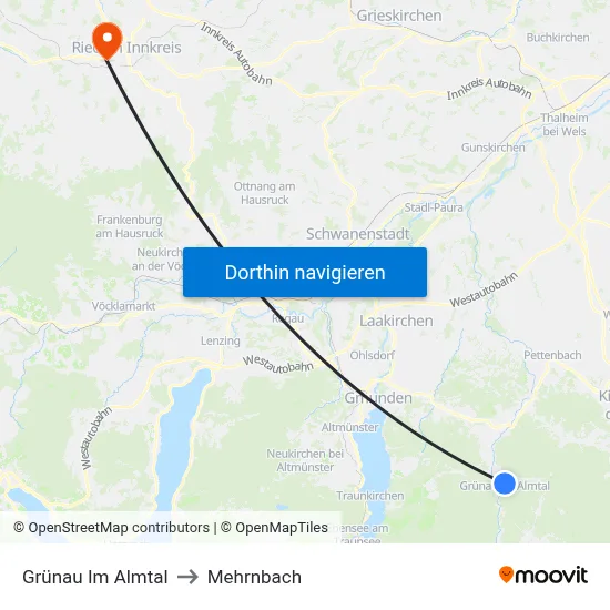 Grünau Im Almtal to Mehrnbach map