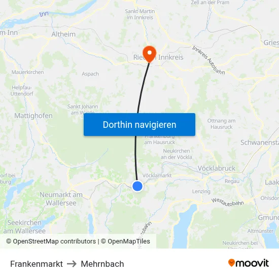 Frankenmarkt to Mehrnbach map