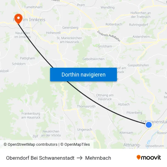 Oberndorf Bei Schwanenstadt to Mehrnbach map