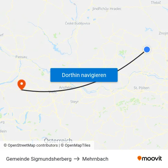 Gemeinde Sigmundsherberg to Mehrnbach map
