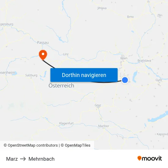 Marz to Mehrnbach map