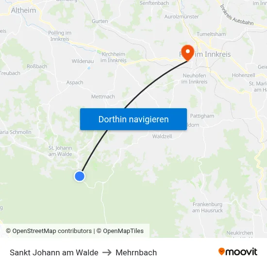 Sankt Johann am Walde to Mehrnbach map