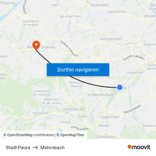 Stadl-Paura to Mehrnbach map