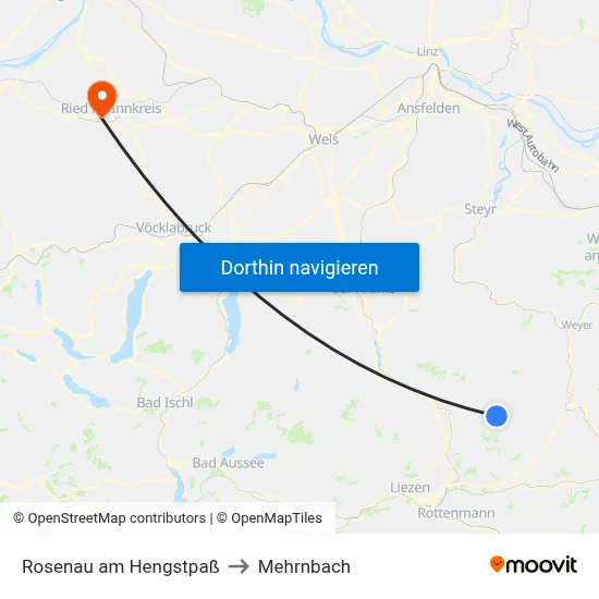 Rosenau am Hengstpaß to Mehrnbach map
