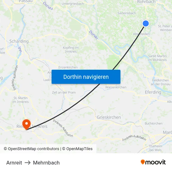 Arnreit to Mehrnbach map