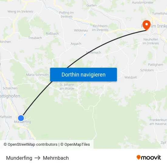 Munderfing to Mehrnbach map