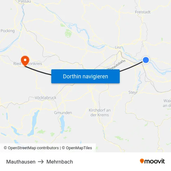 Mauthausen to Mehrnbach map