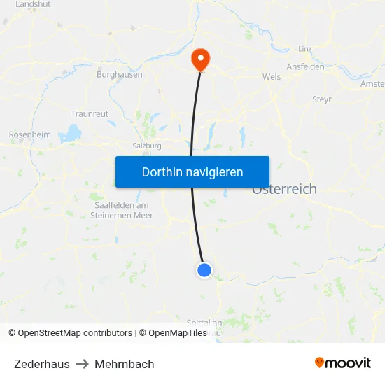 Zederhaus to Mehrnbach map