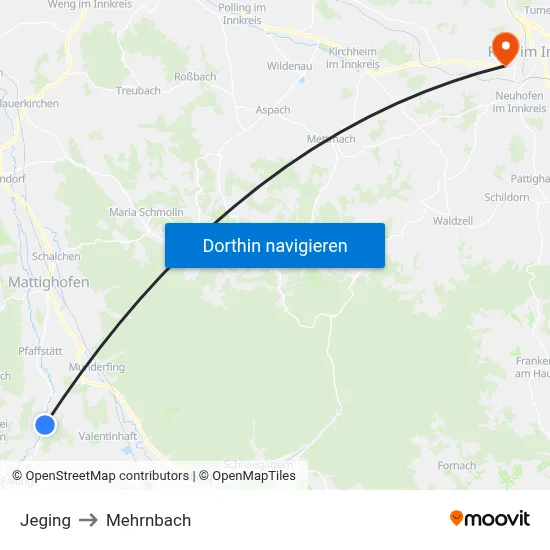 Jeging to Mehrnbach map