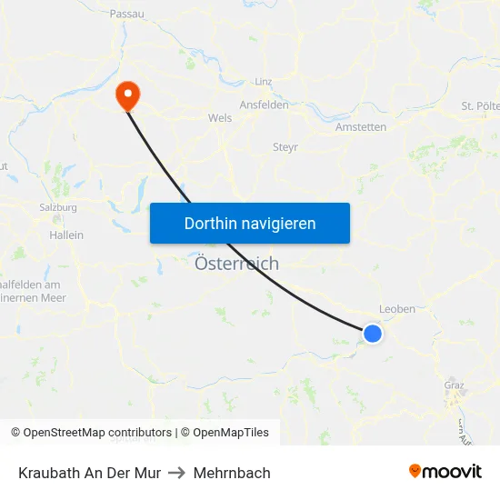 Kraubath An Der Mur to Mehrnbach map