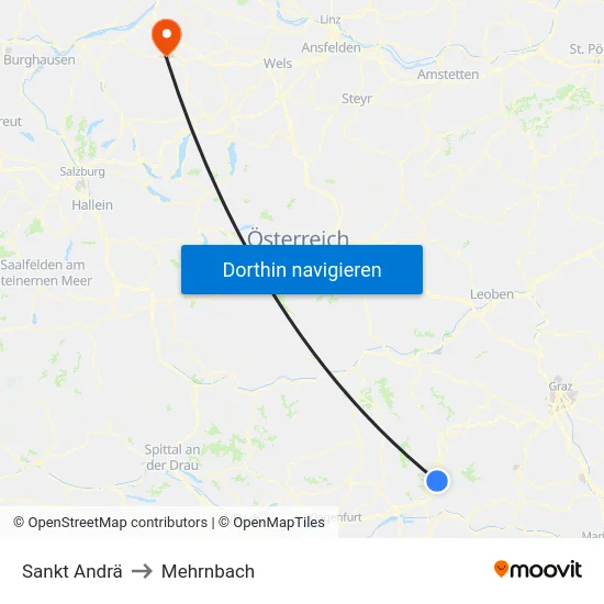 Sankt Andrä to Mehrnbach map