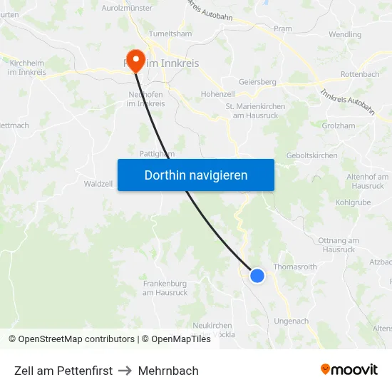 Zell am Pettenfirst to Mehrnbach map