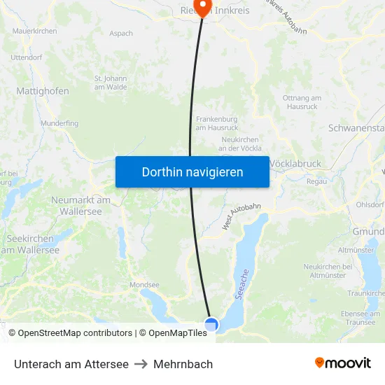 Unterach am Attersee to Mehrnbach map