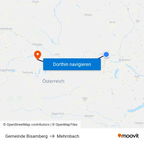 Gemeinde Bisamberg to Mehrnbach map