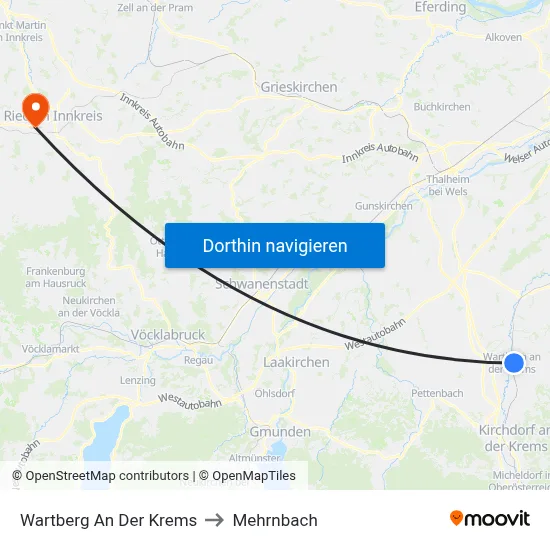 Wartberg An Der Krems to Mehrnbach map