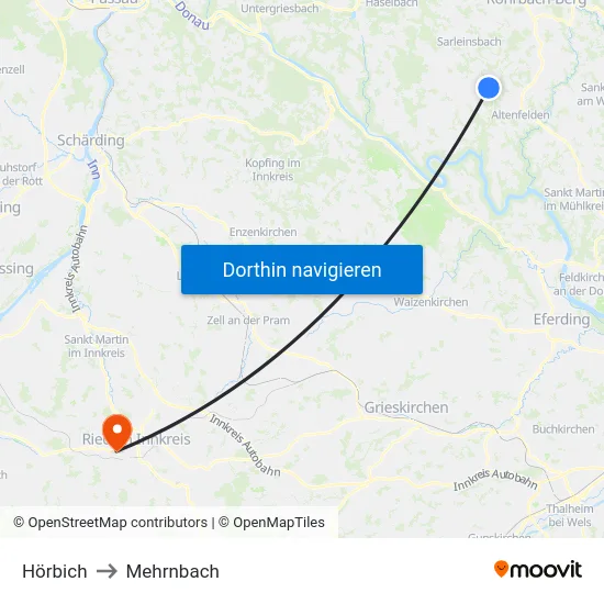 Hörbich to Mehrnbach map