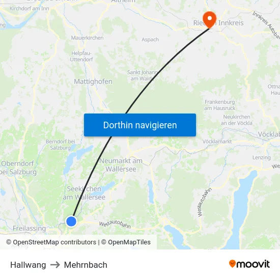 Hallwang to Mehrnbach map