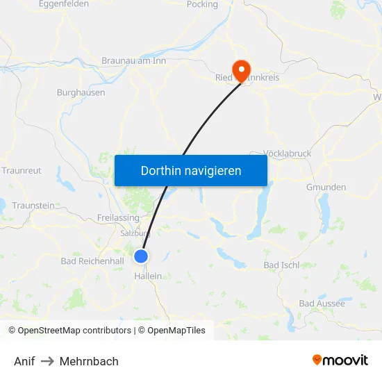 Anif to Mehrnbach map