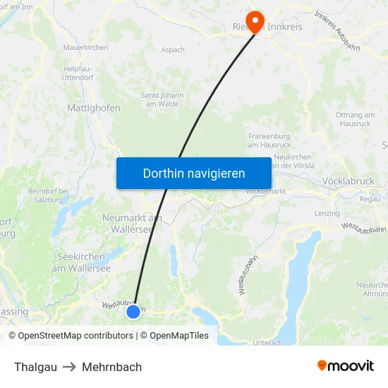 Thalgau to Mehrnbach map
