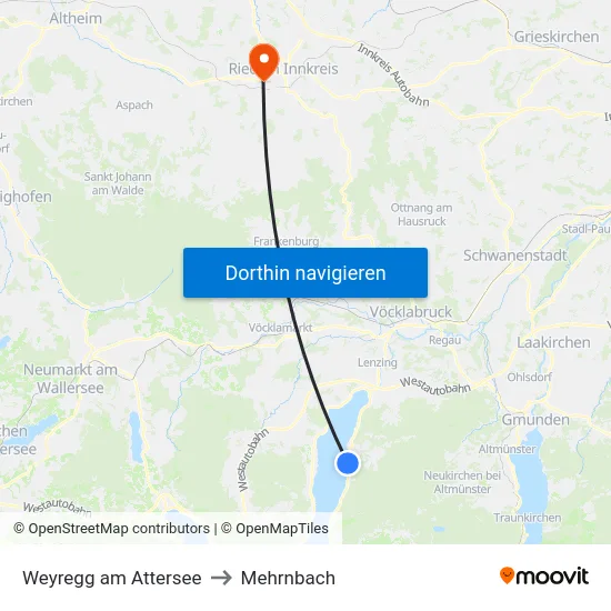 Weyregg am Attersee to Mehrnbach map